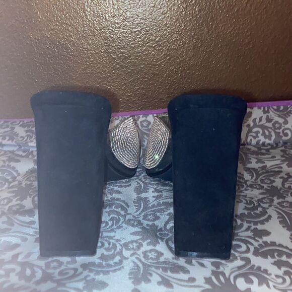 Black Suede Rhinestone Heels - Picture 5 of 10